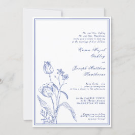 Convites Casamento azul pastel de regência Botânica