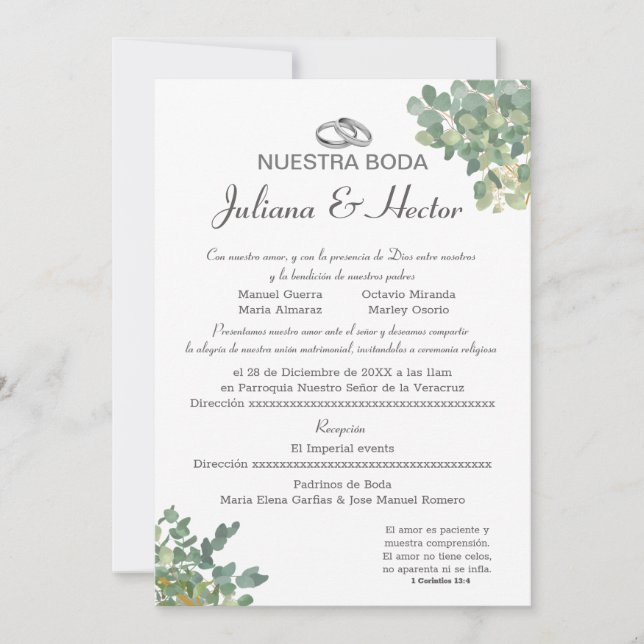 Convites Casamento Azul Pastel e Verdejante  (Frente)