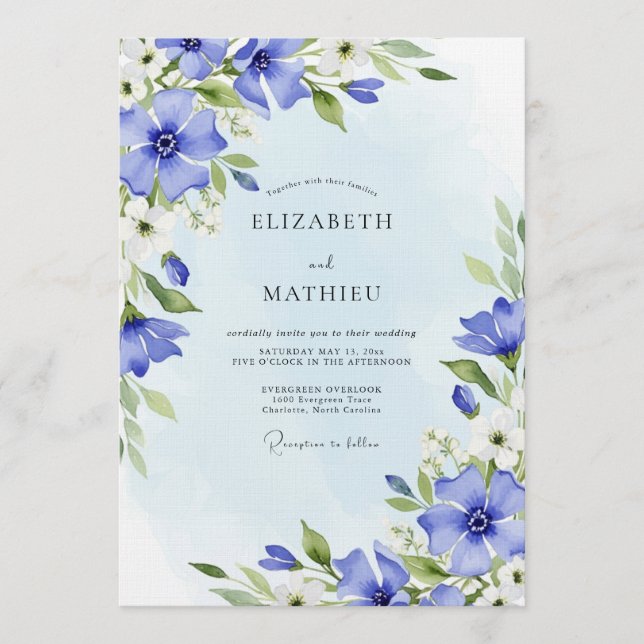 Convites Casamento Azul Pintura Floral Capricho (Frente)