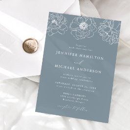 Convites Casamento Azul Poeirento Floral Delicado