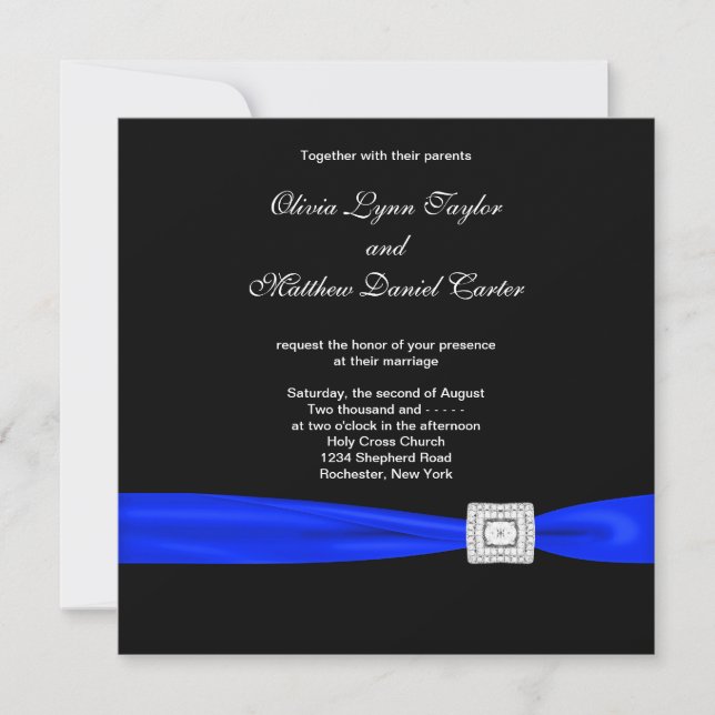 Convites Casamento Azul Preto Azul Real (Frente)