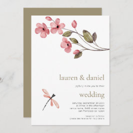 Convites Casamento Azul QR de Dragonfly Minimalista