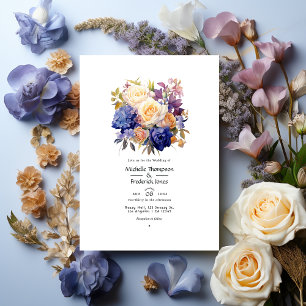 Convites Casamento Azul Real, Champanhe, Rosa Creme e Mauve