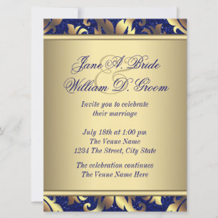 Convites Casamento Azul Real e Dourado