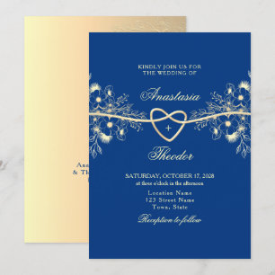Convites Casamento Azul Real e Dourado