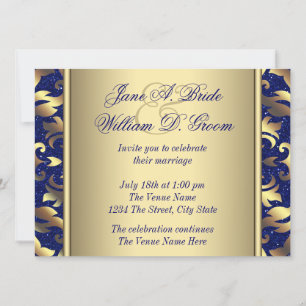 Convites Casamento Azul Real e Dourado