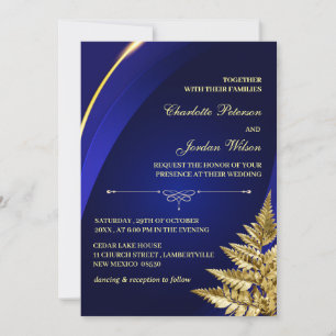 Convites Casamento Azul Real e Dourado com Foto Personaliza