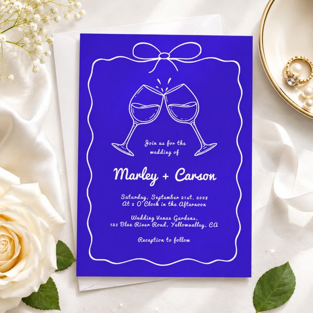 Convites Casamento Azul Real Elegante e Caprichoso com Letr (Criador carregado)