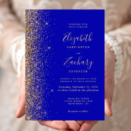 Convites Casamento Azul Real Moderno com Relevo de Glitter