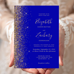 Convites Casamento Azul Real Moderno com Relevo de Glitter 