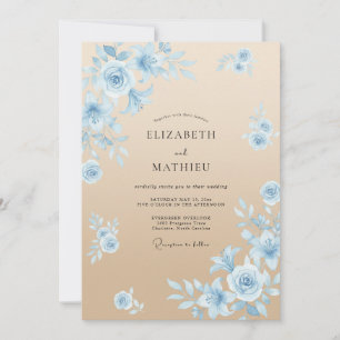 Convites Casamento Azul Romântico à Beira-Mar com Champanhe