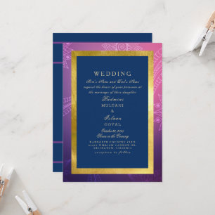 Convites Casamento Azul, Rosa e Dourado no Estilo Indiano R