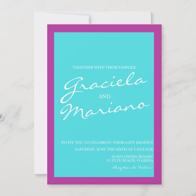 Convites Casamento Azul Roxo Brilhante Ousado (Frente)