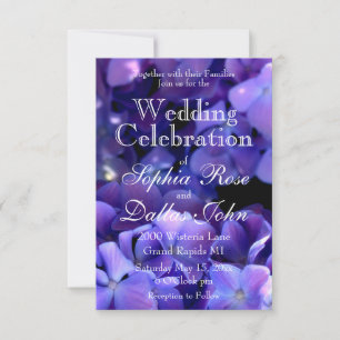 Convites Casamento azul-roxo com hydrangeas