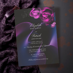 Convites Casamento Azul Roxo Sombrio Moderno Glam Elegante