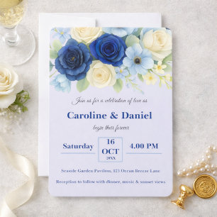 Convites Casamento Azul Royal Água Marinha Flores de Água I