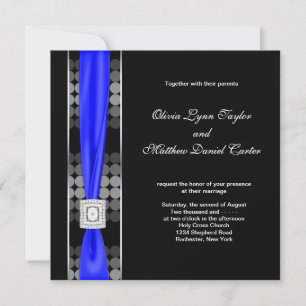 Convites Casamento Azul Royal Moderno Pontos Preto Branco