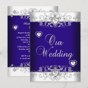 Convites Casamento Azul Royal Prata Diamante Corações 2