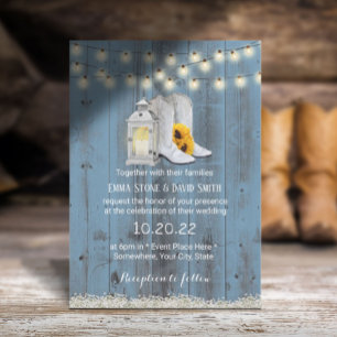 Convites Casamento Azul Rústico Boots Lantern Dusty