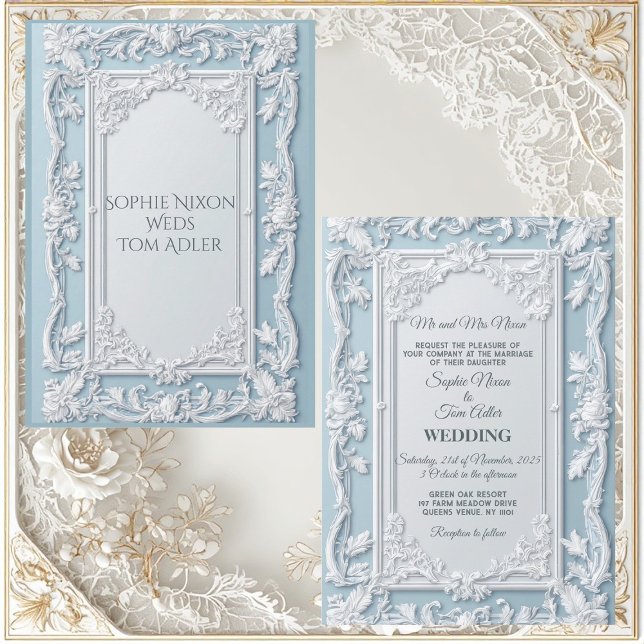 Convites Casamento Azul Rústico Francês Vintage Shabby Chic (Vintage French Country Shabby Chic Blue Wedding Invitation)
