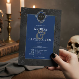 Convites Casamento Azul Satin Damask Negro Negro Negro Escu