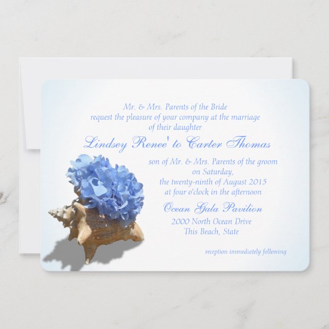 Convites Casamento Azul Seashore Hydrangea (Frente)