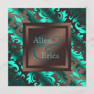 Convites Casamento Azul Teal e Marrom Chocolate