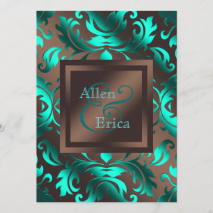 Convites Casamento Azul Teal e Marrom Chocolate