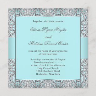 Convites Casamento Azul Teal Prata