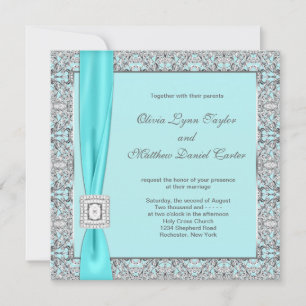 Convites Casamento Azul Teal Prata
