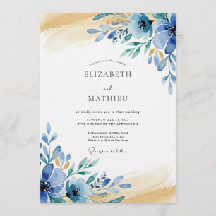 Convites Casamento Azul Texturizado Floral Caprichoso