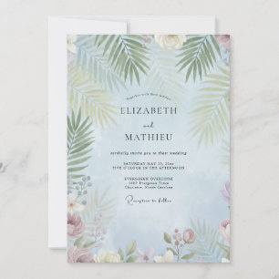 Convites Casamento Azul Tropical Palmeira Eucalipto Silenci