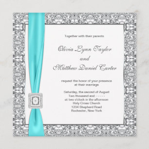 Convites Casamento Azul Turquesa e Prata