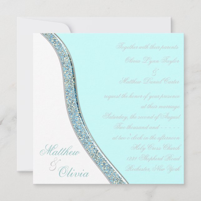 Convites Casamento Azul Turquesa Elegante (Frente)