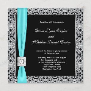 Convites Casamento Azul Turquesa Preto e Prata