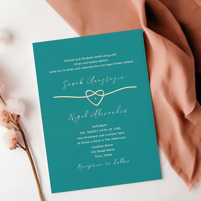 Convites Casamento Azul Turquesa Simples Moderno (Criador carregado)