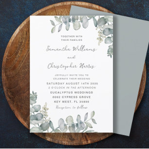 Convites Casamento Azul Verde Eucalipto Aquarela Boho