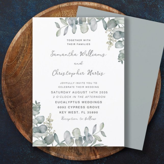 Convites Casamento Azul Verde Eucalipto Aquarela Boho (Criador carregado)