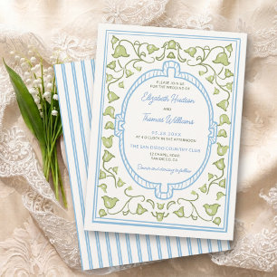 Convites Casamento Azul Verde Lily Valley Vintage Nouveau