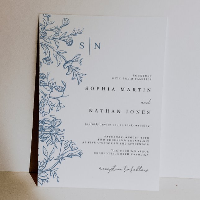Convites Casamento Azul Vintage  (Criador carregado)