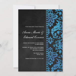 Convites Casamento Azul Vintage Damask Lace
