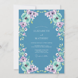 Convites Casamento Azul Violeta Ranunculus Eucalipto Poento