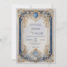 Convites Casamento Barroco Azul Safira Vitoriano Regal em O