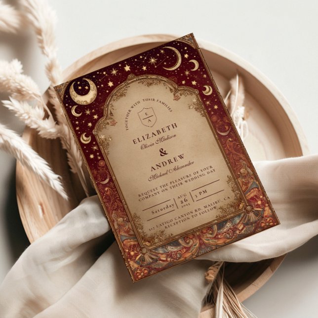 Convites Casamento Barroco Borgonha Celestial (Criador carregado)