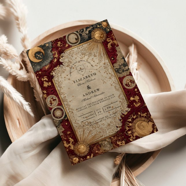 Convites Casamento Barroco Celestial Carmesim (Criador carregado)