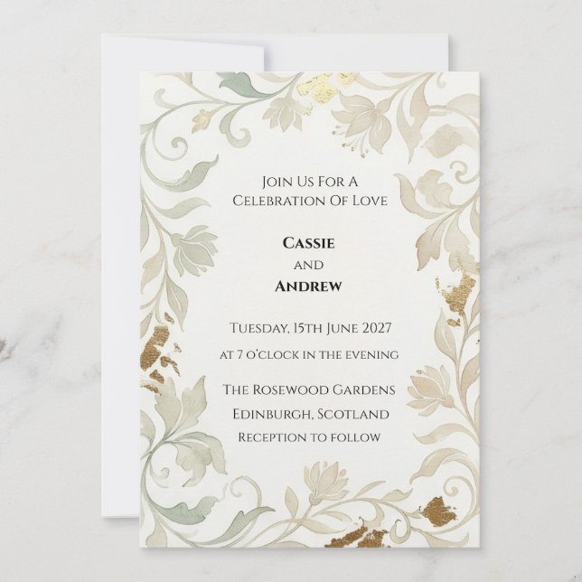 Convites Casamento Barroco com Tons de Sage Pálido (Frente)