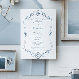 Convites Casamento Barroco em Azul Empoeirado