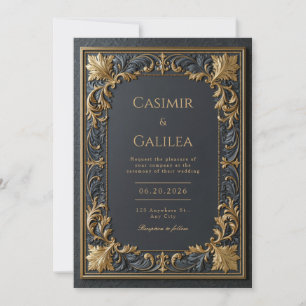 Convites Casamento Barroco em Ouro à Meia-Noite