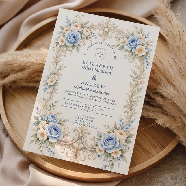 Convites Casamento Barroco em Rosa Azul Poeira (Criador carregado)