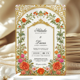 Convites Casamento Barroco Floral Cor-de-Rosa-Rosa-Brilhant